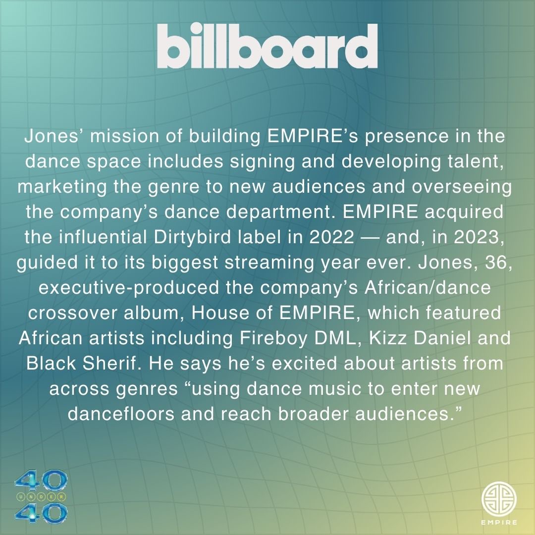 Congrats to @moodyjones our GM of @empi_redance on his inclusion in @billboard’s #40Under40 list 🏆🫡