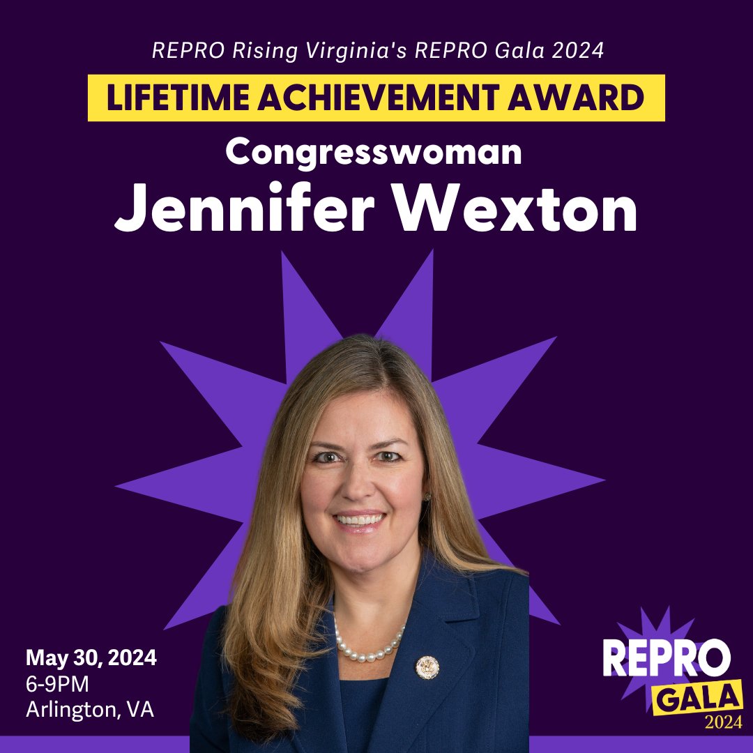 We are so proud to award @JenniferWexton with our REPRO Rising Virginia Lifetime Achievement Award. Congresswoman Wexton has been a staunch advocate for Reproductive Freedom throughout her career and we are so grateful to have fought alongside her throughout the years. 💜