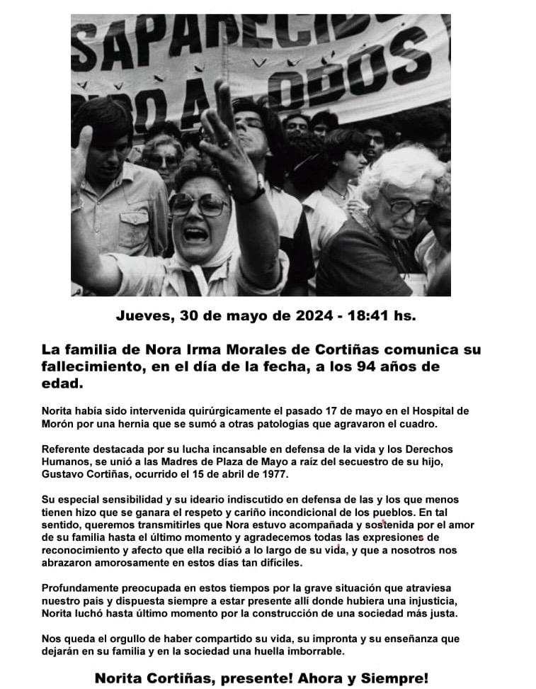 Hay gente que nunca se va y Norita es una de ellas. Nos seguiremos viendo en cada lucha, compañera. Gracias por la dignidad, la militancia y el ejemplo ❤️✊️✌️