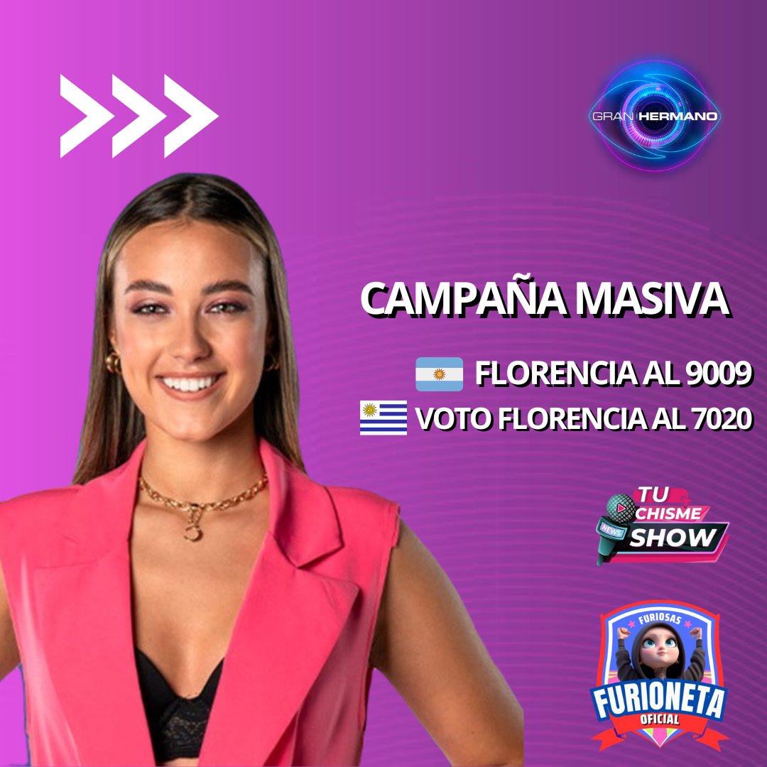 EspiandoAr's tweet photo. 🛑¡ÚLTIMA HORA!
A PARTIR DE ESTE MOMENTO HEMOS INICIADO CON LA CAMPAÑA MASIVA EN CONTRA DE FLORENCIA.

🇦🇷  FLORENCIA AL 9009
🇺🇾  VOTÓ FLORENCIA AL 7020

⚠️ MANDA SU APORTE A @unific_furiagh @UnifScaglione @unificacionBRU @artemisauniif

#GranHermano
#GranFuriosas
#GranFuria https://t.co/sY8ZYuW420