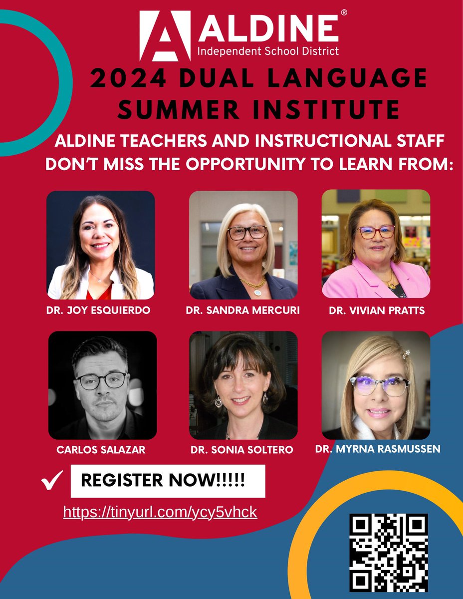 @AldineISD teachers, register now to have the opportunity to learn from all these Dual Language experts. You can register here tinyurl.com/ycy5vhck. @Aldine_Bil_ESL @delgadong94 @DrFavy @AldineEsl @GomezTempleton @Daviseslmatters