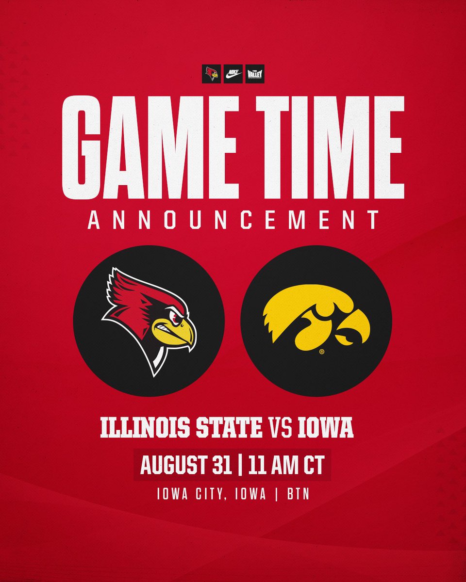 🚨 SCHEDULE UPDATE 🚨 Redbirds and Hawkeyes will open the season at 11 a.m. on August 31 at Kinnick Stadium in Iowa City live on @BigTenNetwork‼️