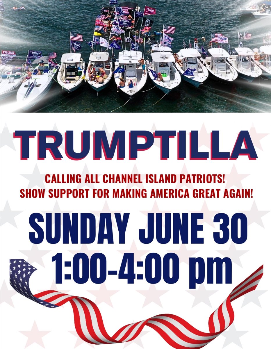 Boat owners! Join us in Oxnard California! Channel Islands harbor! Show your Support Donald J Trump! Don’t own a boat? Join Candidates on the Scarlette Belle! 
Tickets! buy.stripe.com/14k7sydbW3m4bC…