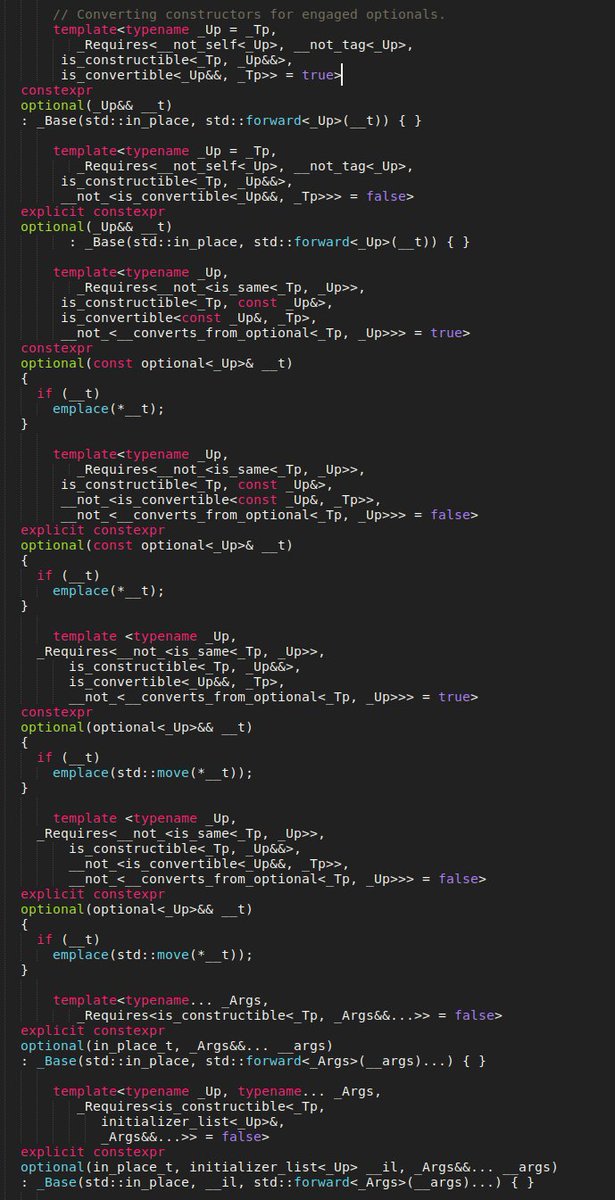 Also, it's absolutely insane that basic types like std::optional look like this. How did we find ourselves in this situation?