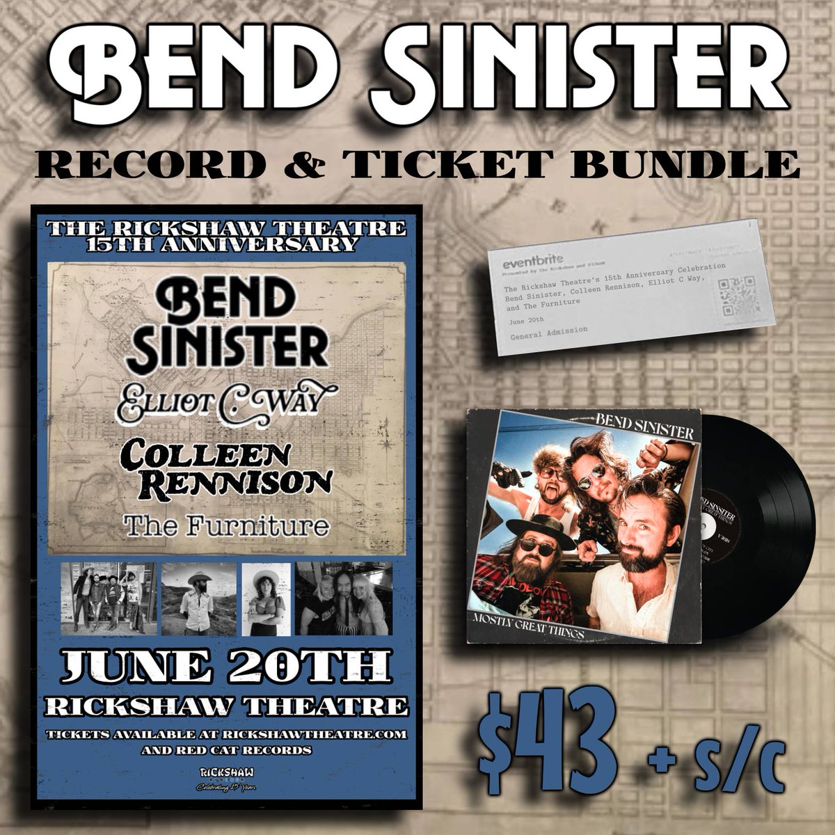 RickshawTheatre's tweet photo. Vancouver rockers @Bend_Sinister are playing the second night of our 15th anniversary celebration! Grab yourself a ticket and a copy of their new full-length, ‘Mostly Great Things’ on vinyl for only $43 + s/c! 🔥

Grab your Sinister Bundle here: https://t.co/6H2x7ejM0W https://t.co/obVq0YvTce