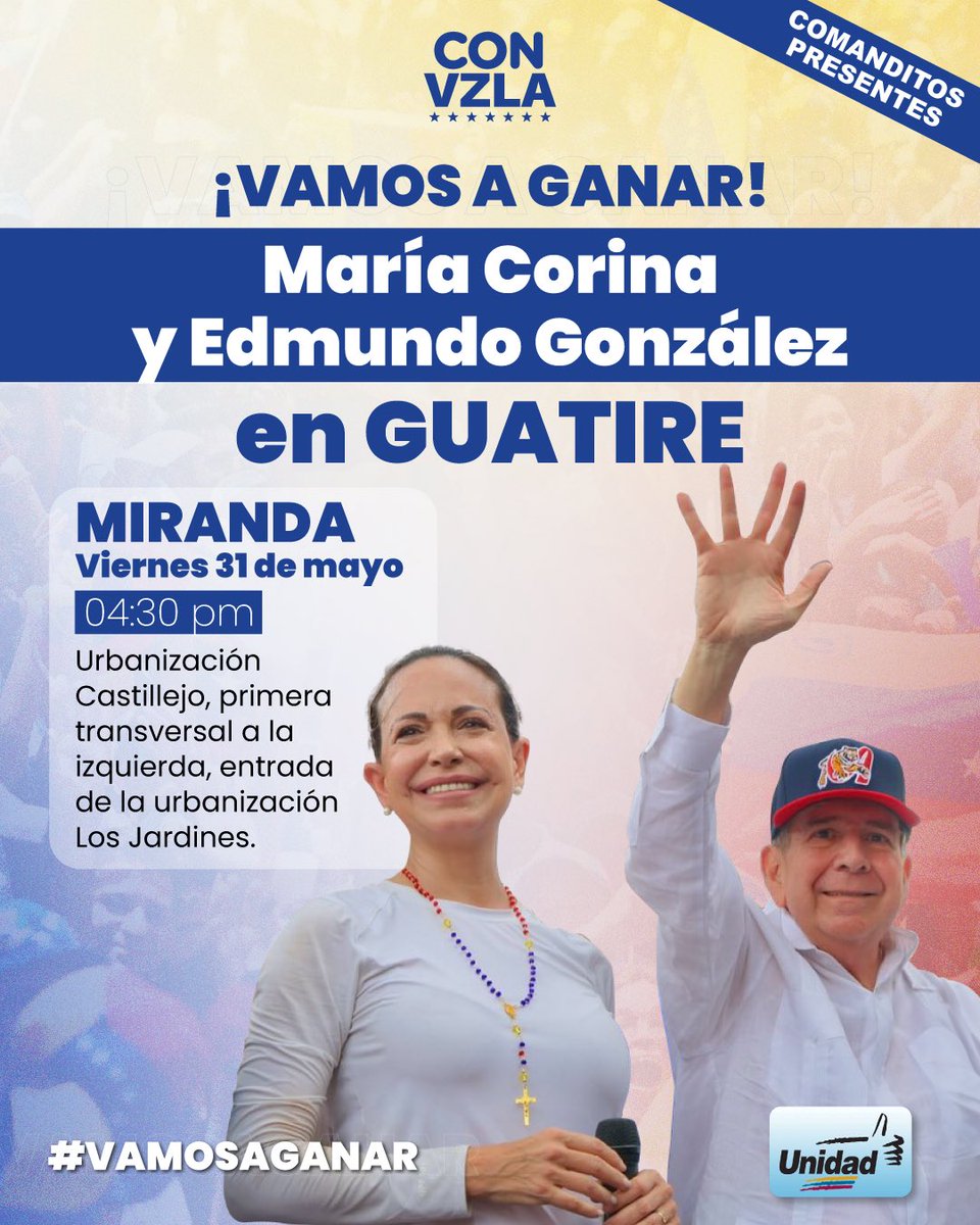 <a href="/VenteCarabobo/">Vente Carabobo</a> <a href="/VenteComunica/">@VenteComunicación</a> @CentralEstadal <a href="/RGarciaMarvez/">Rafael García Marvez -Infórmate-.</a> <a href="/elioalvaradoh/">Elio Alvarado H.</a> <a href="/MariaCorinaYA/">María Corina Machado</a> <a href="/EdmundoGU/">Edmundo González</a> <a href="/CaminaCarlos/">Carlos Lozano Parra</a> <a href="/JESUSESA/">★𝙅𝙊𝙏𝘼★𝕠𝕗𝕚𝕔𝕚𝕒𝕝★37K⃤★🌐𝘽𝙡𝙪𝙚</a> <a href="/jesuslozada9/">jesus lozada</a> <a href="/ConVzlaComando/">Comando ConVzla</a> <a href="/CaraboboConVzla/">Comando ConVzla Carabobo</a> @ComanditosVzla <a href="/anzconvzla/">Anzoátegui ConVzla</a> <a href="/RonaldGonzalez1/">Ronald González</a> <a href="/arfs0878/">Angélica Flores</a> <a href="/CojedesConVzla/">Comando ConVzla Cojedes</a> <a href="/AraguaConVzla/">Comando ConVzla Aragua</a> ¡¡¡ HASTA EL FINAL !!!