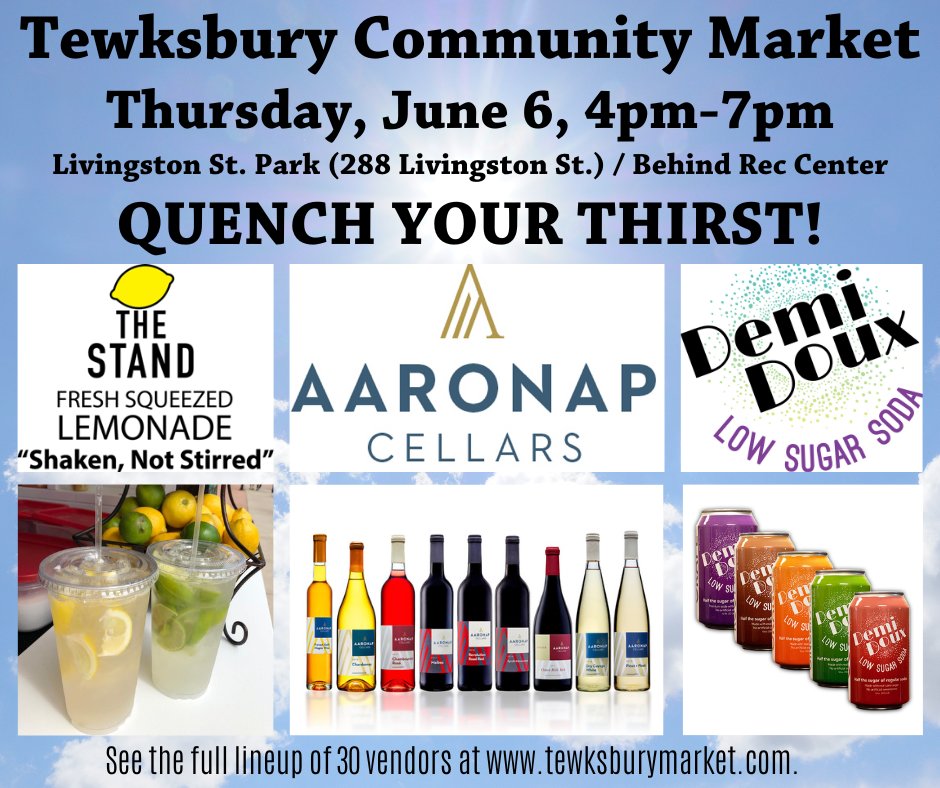 TewksburyMarket's tweet photo. The Tewksbury Community Market kicks off its 11th (!) season next Thursday, June 6, from 4pm to 7pm, at Livingston St. Park (288 Livingston St.), in the parking lot behind the Recreation Center. Come shop from our favorite farmers and gardeners! #TewksburyMarket #FarmersMarket https://t.co/wZ0jAAg74R