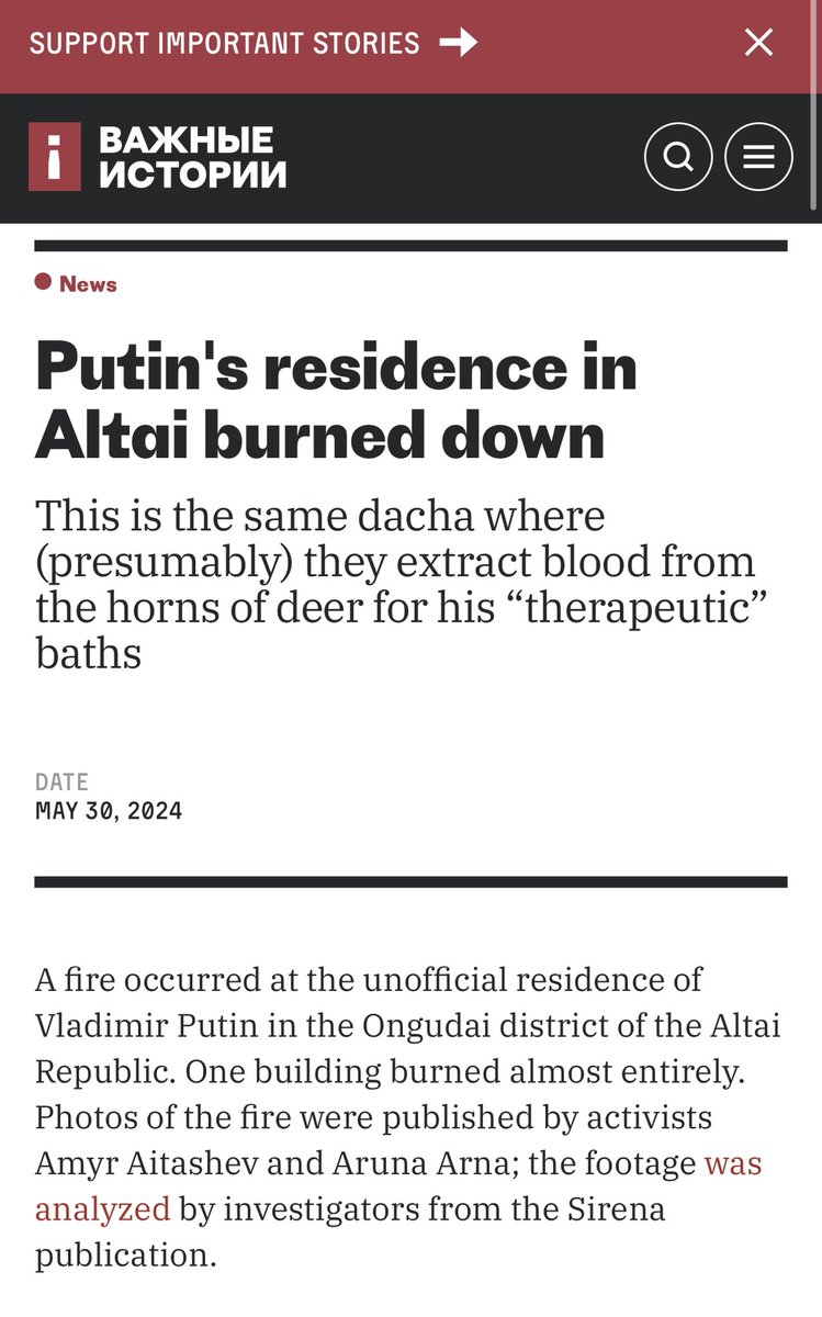 More interesting news… one of Putin’s secret dachas in Altai burned down.