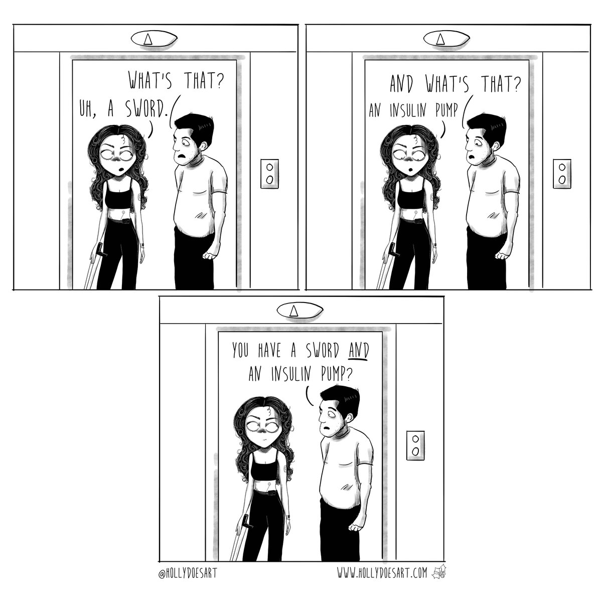 Based on true events. Sometimes people dance with swords AND need artificial insulin, I don't know what to tell you? #inkberrycomics #t1dlookslikeme See more on Webtoons: webtoons.com/en/canvas/inkb…