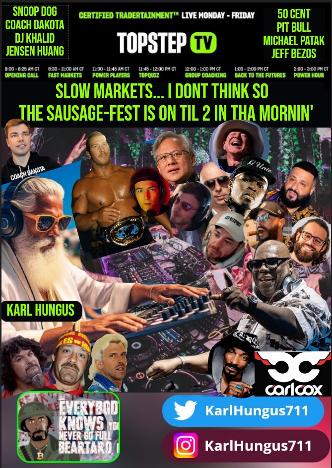 It's time for #SlowMarkets with Coach Dakota... Famed Club DJays Carl Cox and Karl Hungus are bringing the fire for a #TopstepTV 40k trade Celebration. #Topstep #forexlifestyle #forexlife #forextips #CryptoInvestors