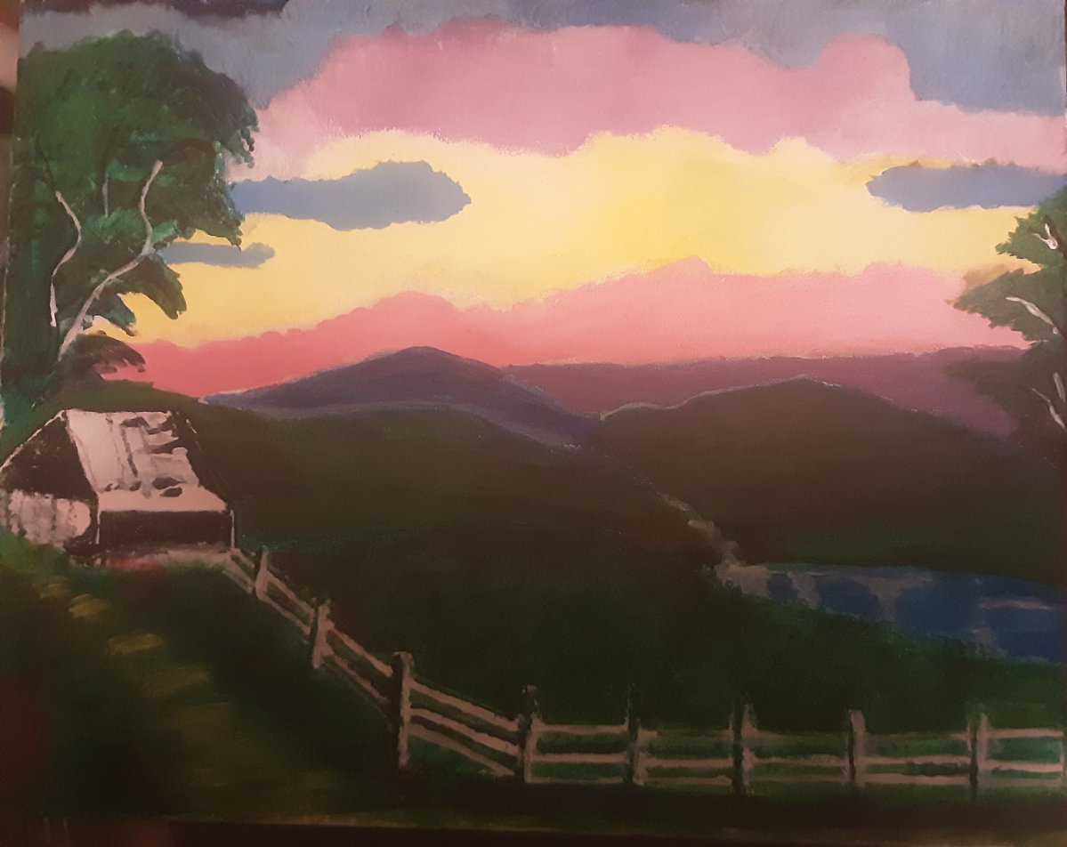 dsutton24's tweet image. From the "Paint Club" First attempt at mountain residence acrylic painting.