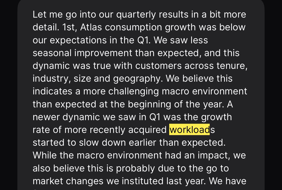 $MDB CEO in earnings call:

“Workloads started to grow more slowly and we really noticed that this quarter, and this dynamic was true with customers across tenure, industry, size and geography. We believe this indicates challenging macro.”

qcast.page.link/nit5pLYPT956UL…