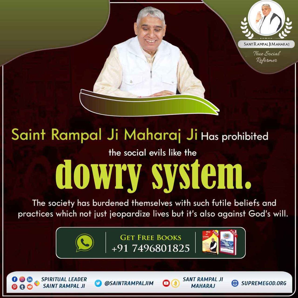 #अच्छे_हों_संस्कार_संसार_के बच्चों के

@SaintRampalJiM 
 
Has prohibited
the social evils like the dowry system.
The society has burdened themselves with such futile beliefs and practices which not just jeopardize lives but it's also against God's will

 #GodMorningFriday