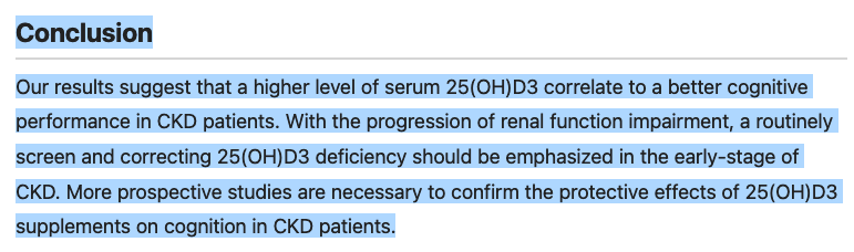 Association between serum 25-hydroxyvitamin #D3 level & #cognitive impairment in older chronic #kidney disease patients

nature.com/articles/s4159…

@_atanas_ @_INPST @ScienceCommuni2 @DHPSP @nkf @NathanMDCunha @NaumovskiNenad @drjasonfung @JH_Memory_Aging @ISNkidneycare @agingdoc1