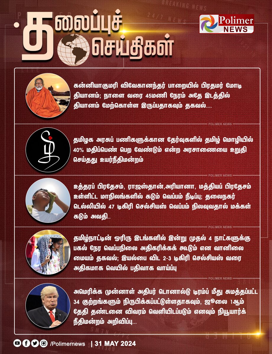 polimernews's tweet photo. #HEADLINES || தலைப்புச்செய்திகள் | #Monsoon | #PMModi | #Tamil | #Summer | #TNPSC | #CompetetiveExams | #Trump | #Kanyakumari | #WeatherUpdate | #PolimerNews https://t.co/wCLCZDFpg3