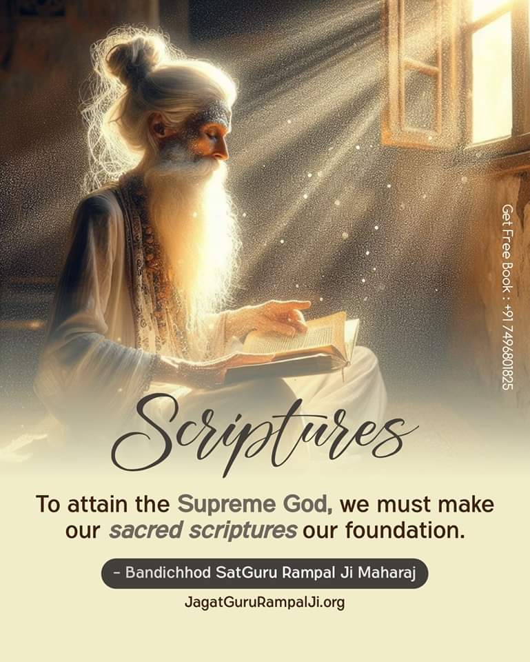 #GodMorningFriday 
Scriptures 
To attain the Supreme God, we must make our sacred scriptures our foundation.
#SaintRampaljiMaharaj 
#SaintRamaalJiQuoes