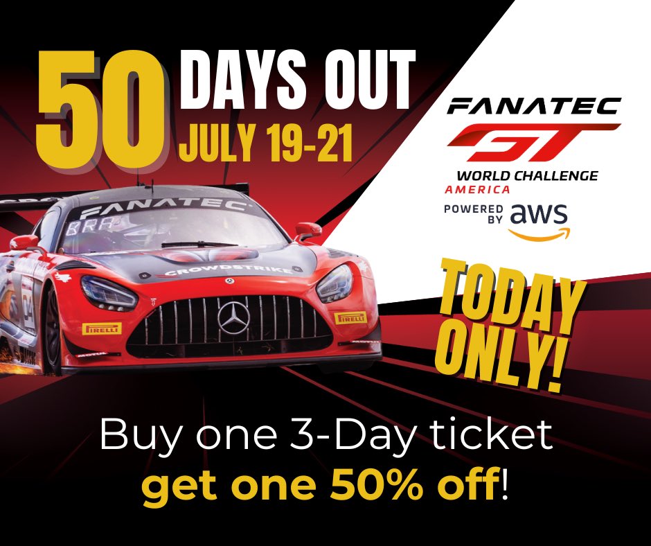 Time is running out to cash in on this deal! When you buy one 3-Day Ticket, you'll get the second one for 50% off! 🎟️: ow.ly/rCRC50S15E1 @gtworldcham / @gt_america_