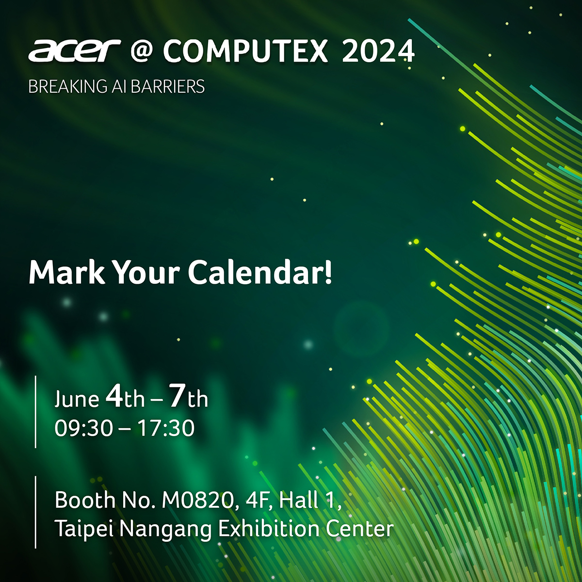 acerID's tweet image. Banyak hal luar biasa dari Acer akan hadir dalam COMPUTEX 2024.

Berlangsung pada 4 - 7 Juni 2024.

#Acer #AcerComputex #BreakingAIBarriers #Computex2024