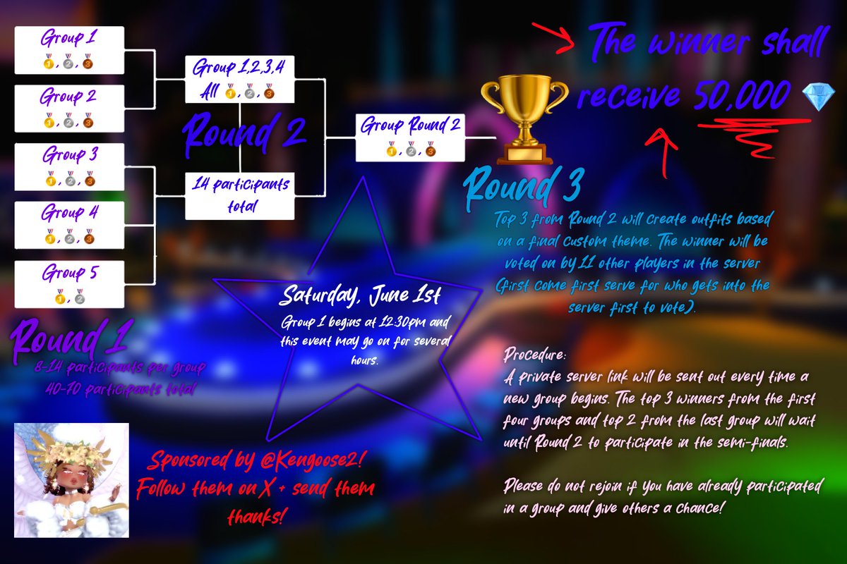 👑 Royale Events WEEK 1 : Saturday, June 1st 🏝️
|  THIS week, we’ll be doing Custom Sunset Island themes with a prize of 50,000 diamonds! 💎💫

INFO IN THREAD 🧵 #royalehigh