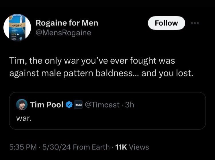 Hats off to Rogaine for this reply to Tim Pool lol