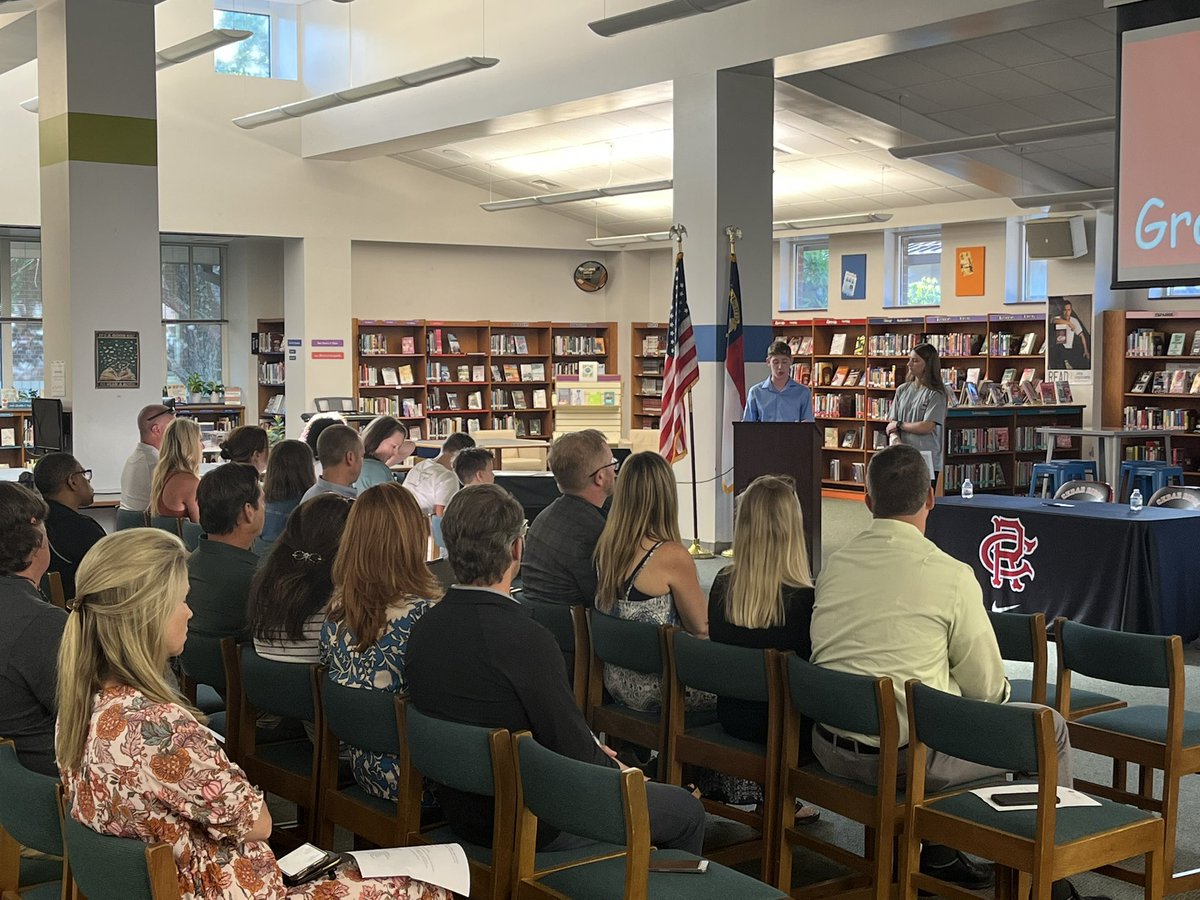Kyle Stinson from <a href="/SeaforthHawks/">Seaforth Athletics</a> and Briana St. Louis from <a href="/UnionPinesHs/">Union Pines High School</a> speaking to Cedar Ridge HS Student-Athletes today! Thank you for inviting the NCHSAA SAAC team Cedar Ridge HS!! 

#NCHSAA #BetterTogetherSince1913
