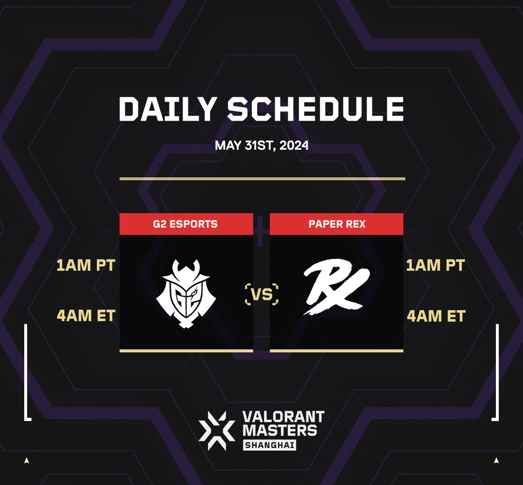 The #VALORANTMasters Shanghai Playoffs continues tonight; tune in and cheer on NA! ⚔️ @G2VALORANT vs. @pprxteam ⏰ 1am PT/4am ET 📺 valorantesports.com