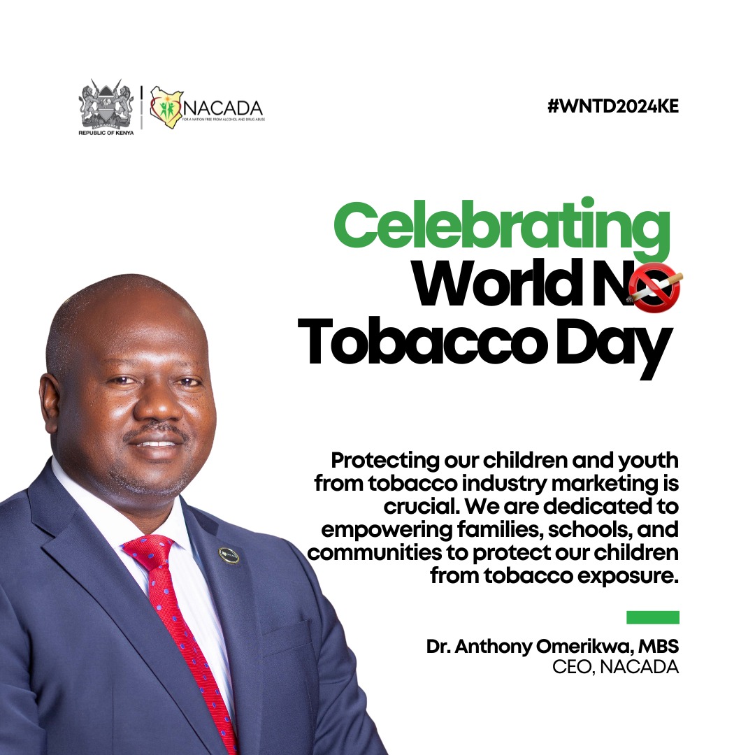 Smoking is detrimental to health, causing millions of deaths each year and imposing heavy burdens on healthcare systems. This year's theme for World No-Tobacco Day 2024 is 'Protecting Children from Tobacco Industry Interference'.
#WNTD2024KE