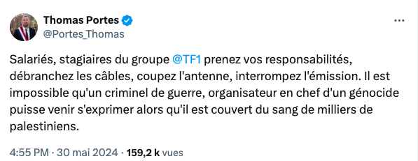 Un -député- #LFI appelle 'salariés et stagiaires' du groupe @TF1 à commettre des délits sur un lieu de travail pour -menacer leur employeur- et aussi, intimider un journaliste, une équipe.
Hier, la liberté d'un média : sous haute protection policière. Une fois de plus.
#Gravité