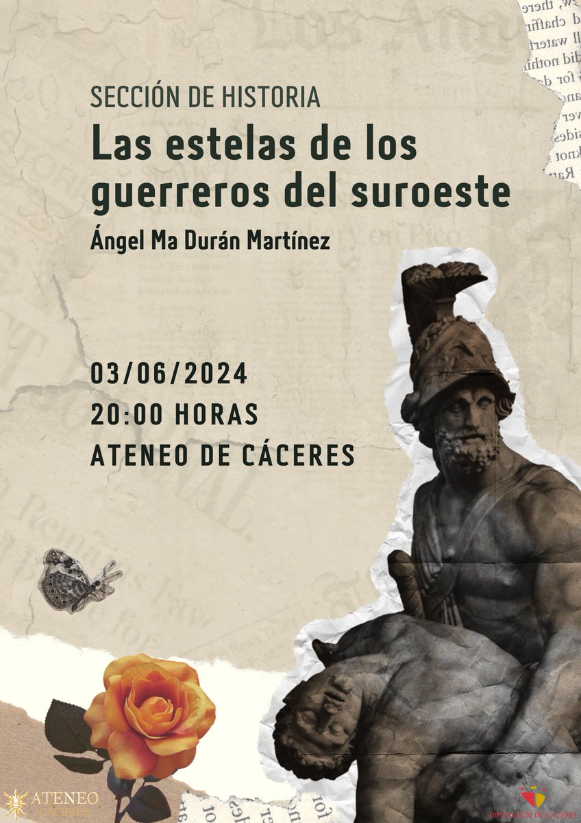 Lunes 03 de junio a las 20:00 horas, conferencia en el Ateneo:

Las estelas de los guerreros del suroeste.
Ángel Mª Durán Martínez

#ConferenciaHistórica #AteneodeCáceres #EstelasGuerreros #CulturaAntigua #EdadDelBronce #EdadDelHierro #Extremadura #HistoriaIberica #Arqueología