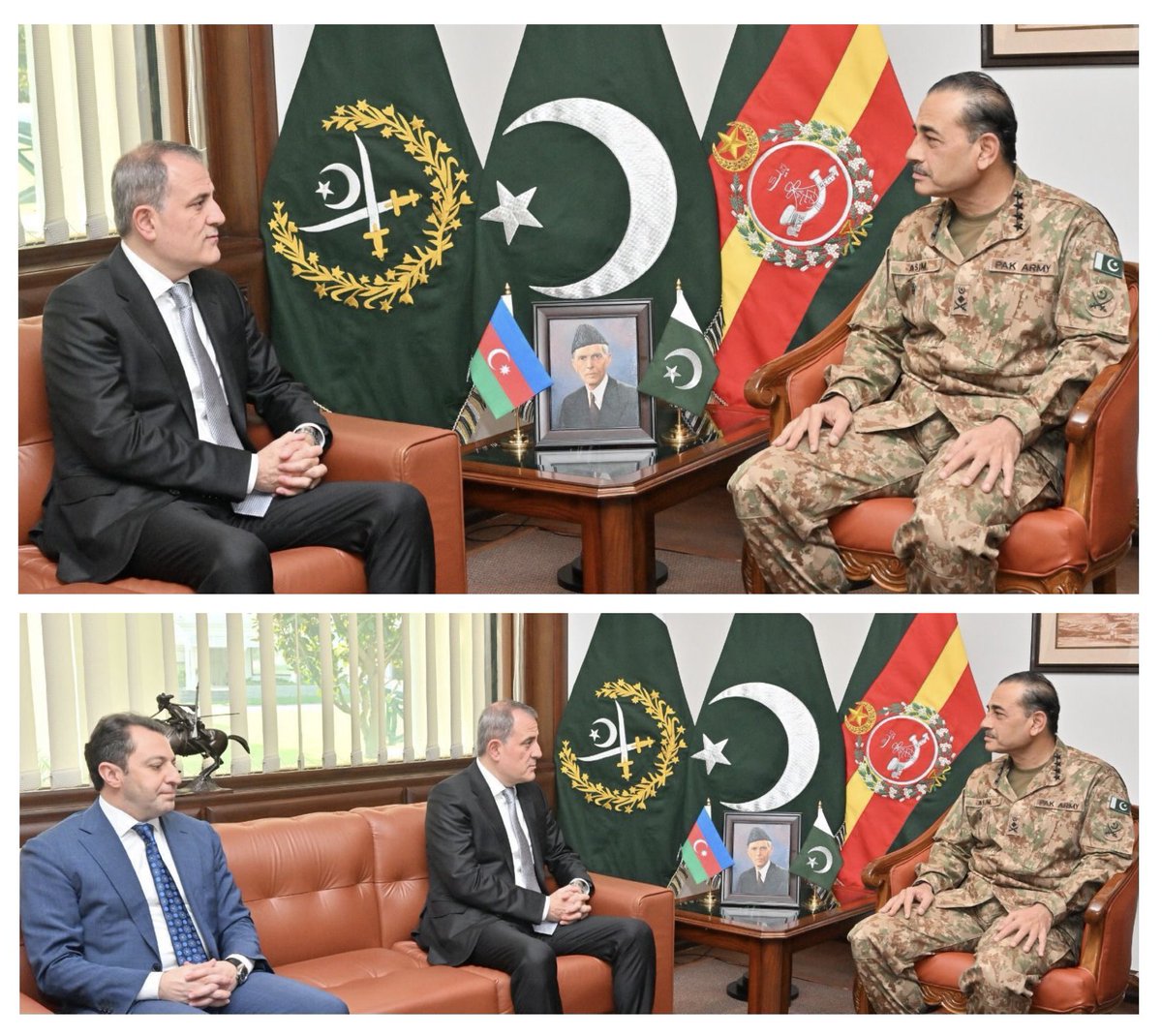 #ISPR
The Foreign Minister of #Azerbaijan, Jeyhun Bayramov, called on General Syed Asim Munir, NI (M), Chief of Army Staff (COAS), at the General Headquarters (GHQ) Rawalpindi

#PakistanArmy #Pakistan #COAS

During their meeting, they engaged in in-depth discussions on matters of
