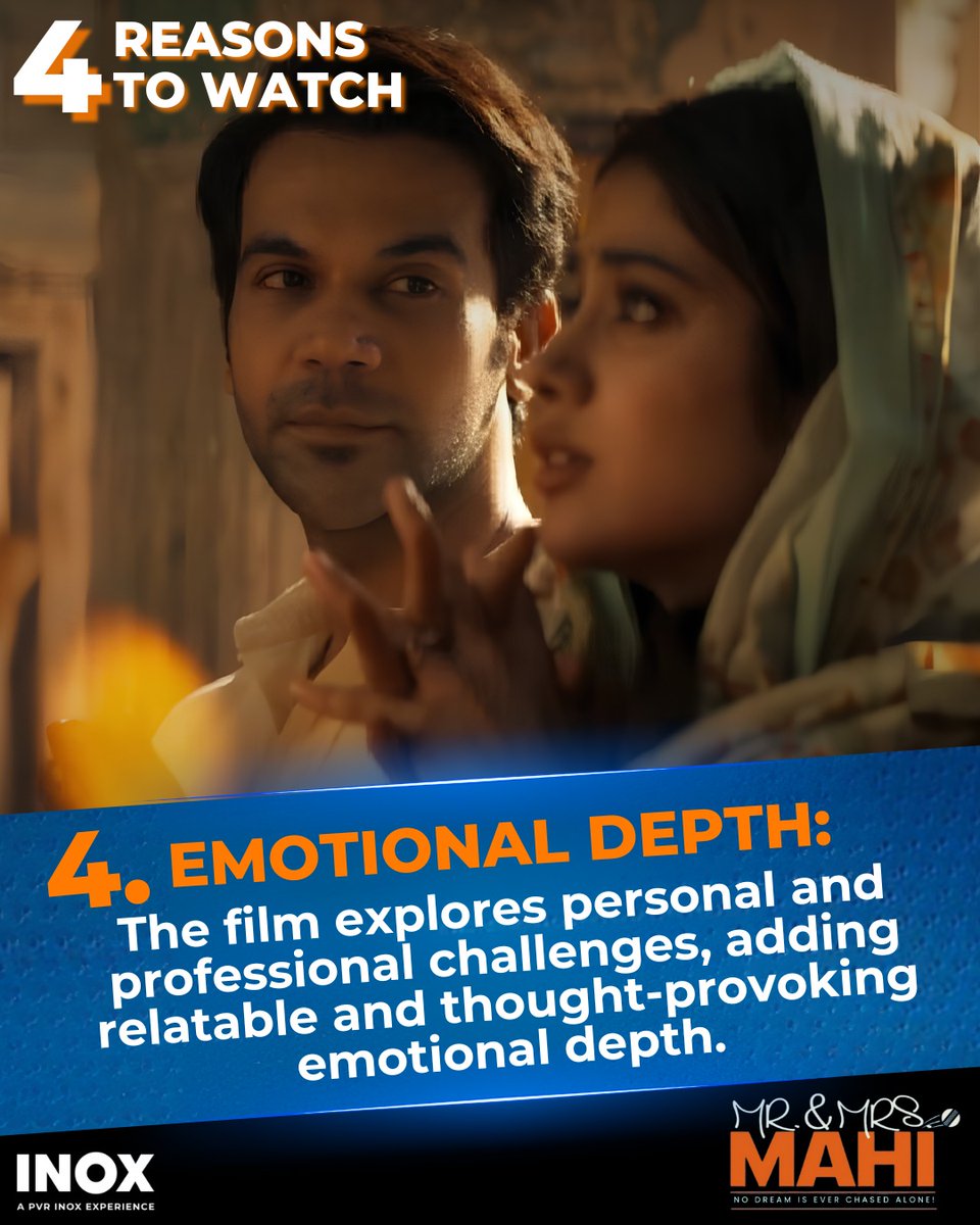 🏏💖 Ready to dive into a cricket-infused love story like no other? Mr. & Mrs. Mahi' is here to sweep you off your feet! Here are the 4 unbeatable reasons not to miss this cinematic delight! Featuring the dazzling duo Janhvi Kapoor and Rajkummar Rao, this film promises