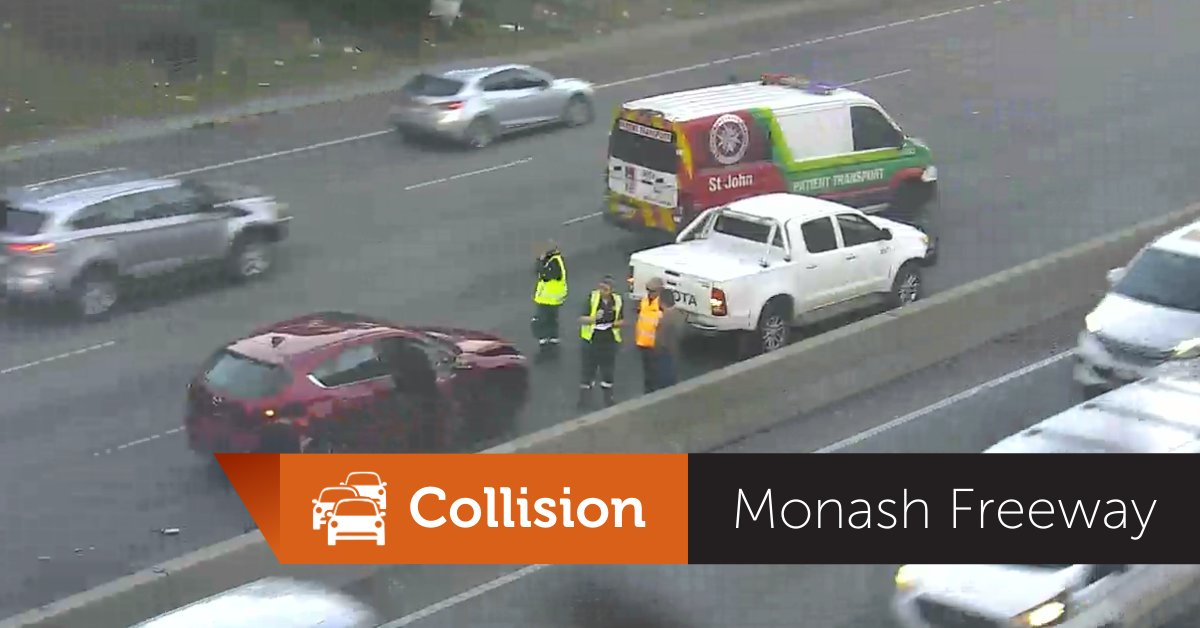 The two right lanes of the Monash Freeway are closed outbound at High Street, due to a collision. Two lanes open with the speed set at 40km/h. Please obey the overhead lane signals and be vigilant for people walking on the roadway. Emergency services attending. #victraffic