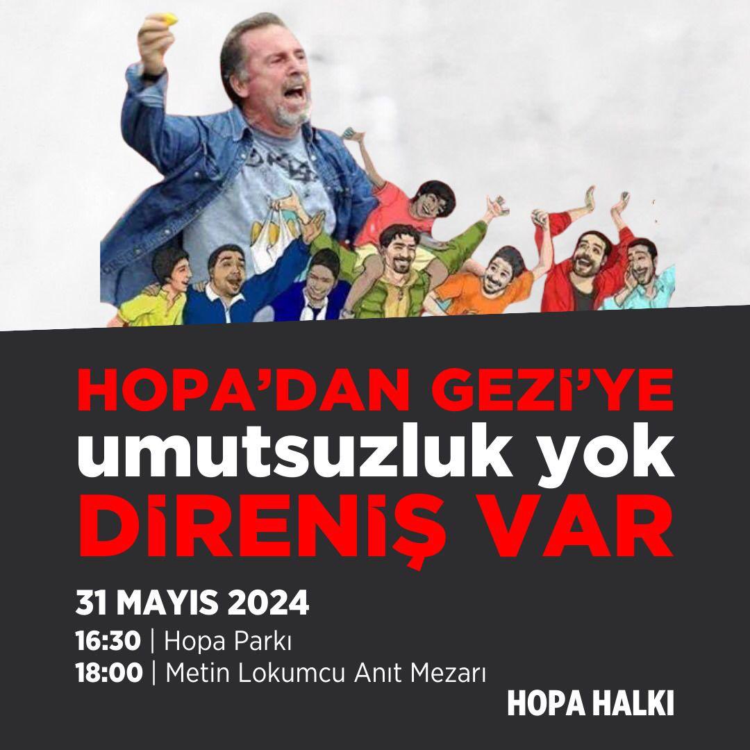 Hopa’dan Gezi’ye mücadele sürüyor!

Bugün Saat 16.30’da Hopa Parkı’nda Buluşuyoruz. 

#GeziDirenişi #MetinLokumcu