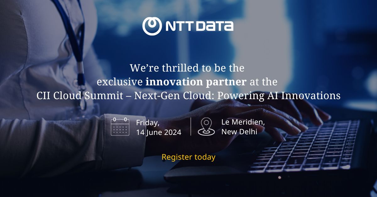 nttdata_inc's tweet photo. We’re pleased to collaborate with @FollowCII as the exclusive innovation partner of the #CIICloudSummit to decode the transformative power of the next-gen cloud in fueling #AI advancements. 

Join us to explore the future of #Cloud and AI: https://t.co/M1ZTXQAqUE 

#NTTDATAIndia https://t.co/F80qA1C8i5