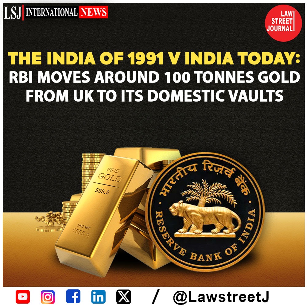 The India of 1991 v India today: RBI moves around 100 tonnes gold from UK to its domestic vaults For the first time since 1991 - when the Chandra Shekhar-led Indian government was forced to pledge the country's #gold reserves in light of a balance of payments crisis - the @RBI