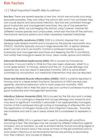 Mowi's 2024 handbook lists 'risk factors' including sea lice, Cardiomyopathy Syndrome, Salmonid Rickettsial Septicaemia, Heart & Skeletal Muscle Inflammation, Infectious Salmon Anaemia & Gill Disease - what about microjellies, toxic blooms & climate change? @MowiScotlandLtd