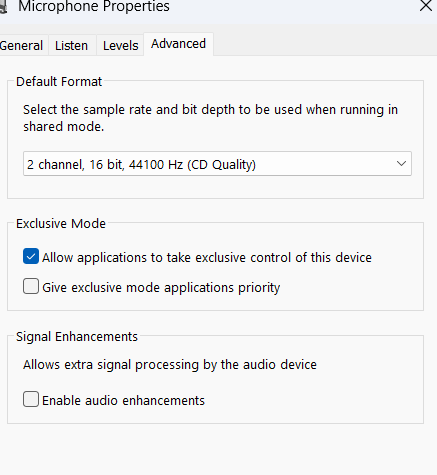 if your microphone suddenly sounds shit and cam dalam fishtank on windows 11 then try these settings