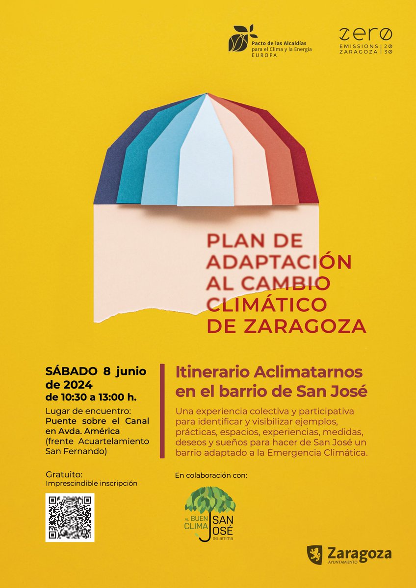 Tras los 4 itinerarios #Aclimatarnos de mayo 2024, llega uno extra final, “Aclimatarnos en el barrio de San José” Sábado, 8 de junio de 2024 10:30 h En colaboración con el proyecto comunitario “Al buen clima San José se arrima” Gratuito. Inscripción: docs.google.com/forms/d/e/1FAI…