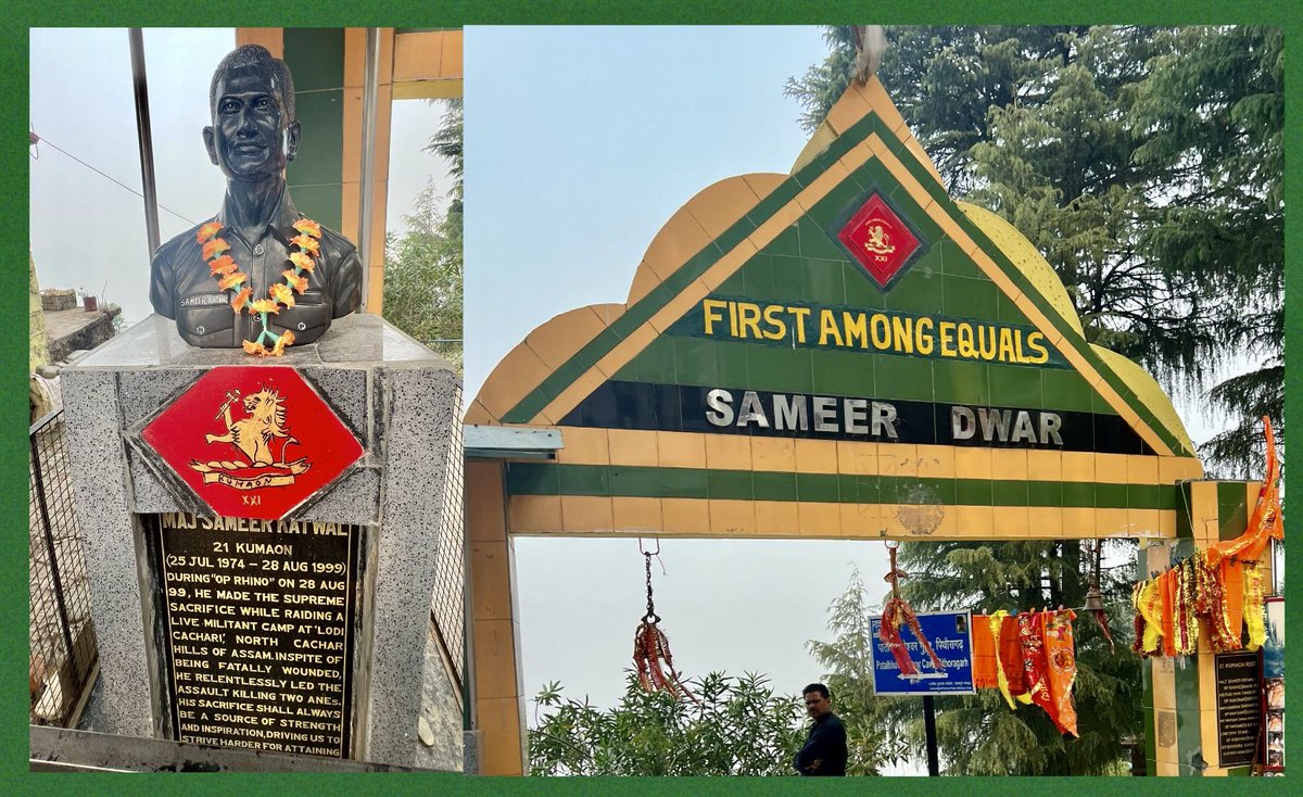 When traveling in Devbhoomi #Uttarakhand we visit many temples. But there’s this one, more Holy as it portrays our forever 25 yrs Immortal Hero even before you enter the temple to offer prayers. Homage to Braveheart of #IndianArmy MAJOR SAMEER KATWAL 21 KUMAON #KnowYourHeroes