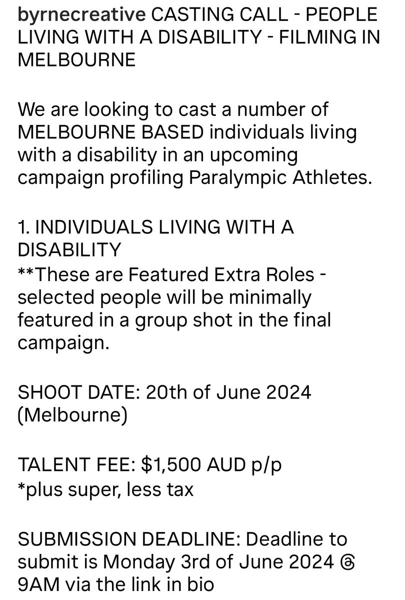 People living with disability gigbook.tv/blog/people-li…

#peoplelivingwithdisability
#Melbourne
#advertisingcampaign
#paralympicathletes
#disabilitytalent
#disabledtalent
#byrnecreativecasting
#gigbook
#castandcrew
#onestopshop
#joinforfree
#applyhere