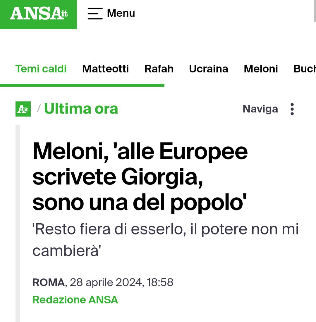 #giorgia dice di essere una del #popolo, ma anche di essere una str°nza. In poche parole secondo la #meloni siamo un popolo di str°nzi o almeno lo sono coloro che la votano. In realtà visti i risultati del suo #governo è più facile pensare ad un popolo di c°gli°ni. #Europee2024