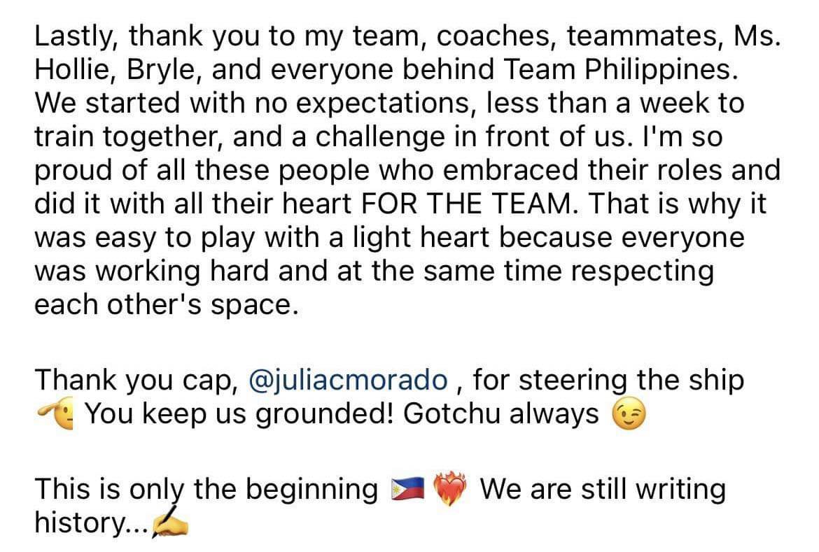 YOU DID WELL, DAWN ❤️‍🔥 Dawn Macandili-Catindig expressed her gratitude to fans, supporters, the team, and management after being given another opportunity to represent the country. #AVCChallengeCup #AlasPilipinas 📸 Instagram | @dawn_macandili