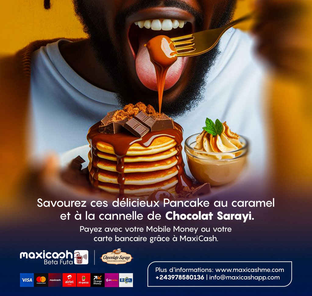 Maxicashapp's tweet photo. Impossible de résister à ce délicieux Pancake au caramel et à la cannelle !! Il n’attend que vous chez Sarayi Chocolat, payable par carte bancaire ou mobile money avec MaxiCash.
Infos : +243 978 580 136

#MaxiCashcard #sarayiChocolat  #mpesa #orangemoney #afrimoney #airtelmoney https://t.co/5LdVIF4o1Q