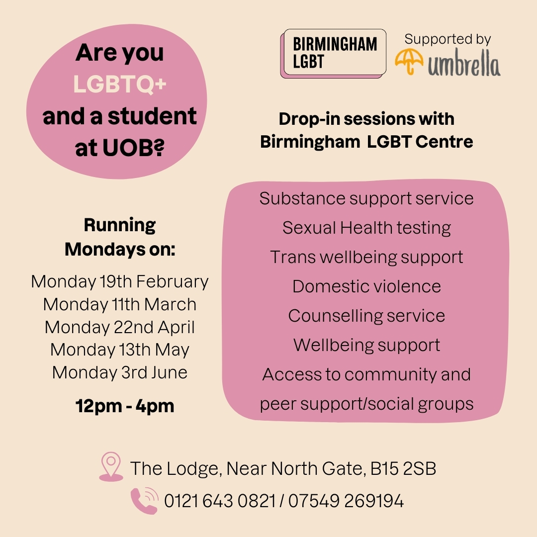 We'll be back at University of Birmingham providing free sexual health testing, rapid HIV testing, wellbeing and signposting to services and support!

⏰12pm - 4pm
📖 Monday 3rd June
📍The Lodge, Near North Gate, B15 2SB