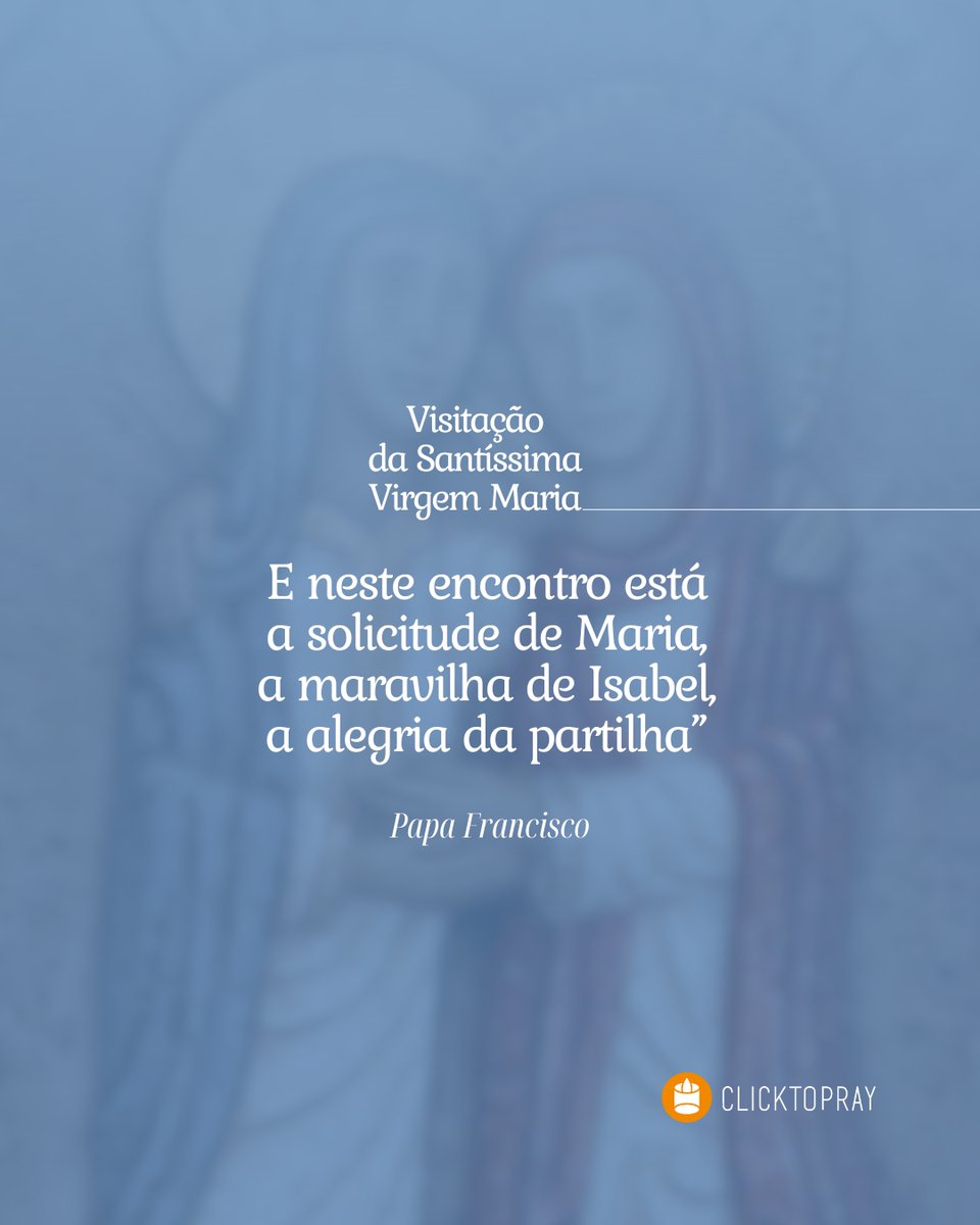 ✨Hoje é a festa da Visitação da Santíssima Virgem Maria, que vai a casa da sua prima Isabel, que a recebe com alegria.

Oferece o teu dia com a oração da manhã em #ClickToPray: clicktopray.org