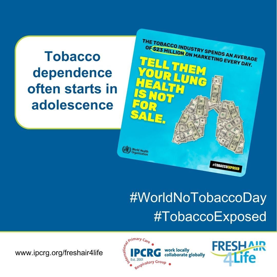 Tobacco dependence often starts in adolescence. On #WorldNoTobaccoDay we join #tobaccoexposed to expose their risk from industry lies and highlight the power of youth advocacy. Learn more about #FRESHAIR4Life: to reduce adolescents’ exposure to tobacco: buff.ly/3yDF6ki