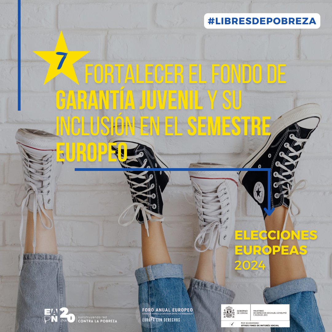 🇪🇺El 9 de junio se decide mucho en Europa. Desde la Red hemos preparado un documento que resume las medidas para lograr una #EuropaconDerechos #LibresdePobreza 
⭐7⃣ Fortalecer el fondo de #GarantíaJuvenil y su inclusión en el semestre europeo.