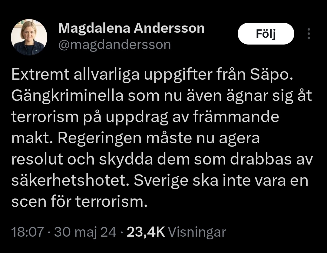 Magdalena Andersson och socialdemokraterna öser in mellanöstern till Sverige och såg det inte komma 🤣
Har vi varit naiva igen.🌹🤡