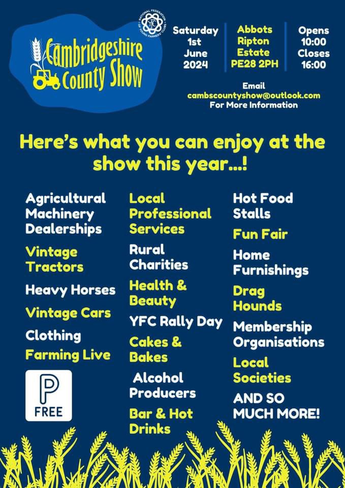 Looking for something to do on the 1st June? Why not come to the Cambridgeshire county show! There loads amazing stuff to see! Watch  the cambs young farmers compete in loads of fun competitions, plus you get to hear me on mic! What’s not to love about that!
