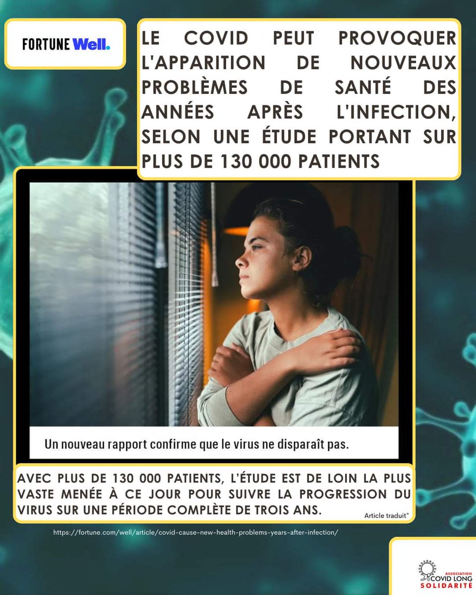 💥 Le #Covid19 peut provoquer l'apparition de nouveaux problèmes de santé des années après l'infection, période de 3 ans
@NatureMedicine

#LongCovid

Lien de l'étude : nature.com/articles/s4159…

Lien de l'article : fortune.com/well/article/c…

@EmmanuelMacron @CaVautrin @Sante_Gouv